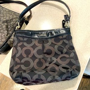 Coach shoulder bag purse. Ashley dotted op art black jacquard and patent leather
